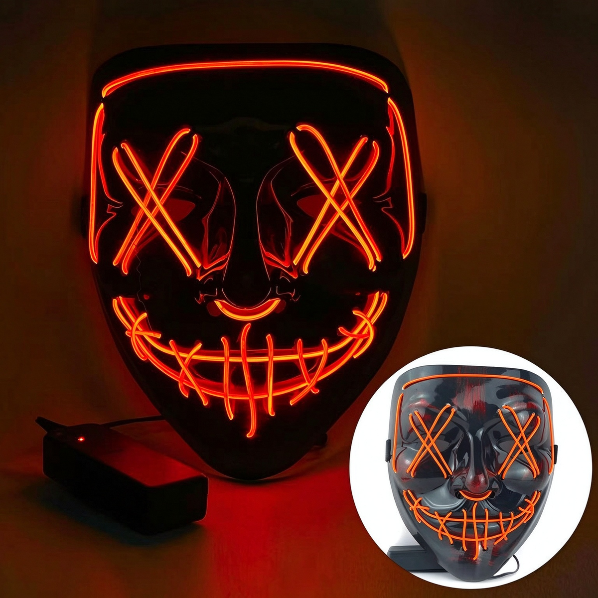 LED purge mask solid vibrant orange glowing wire stitching