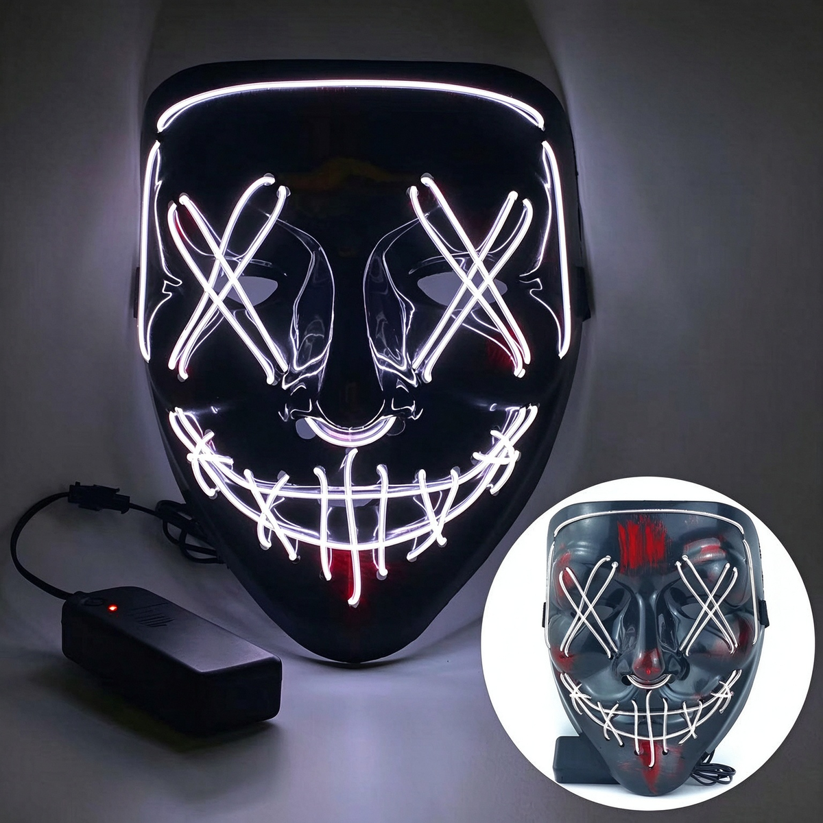 LED purge mask solid cool white illuminated wire stitching