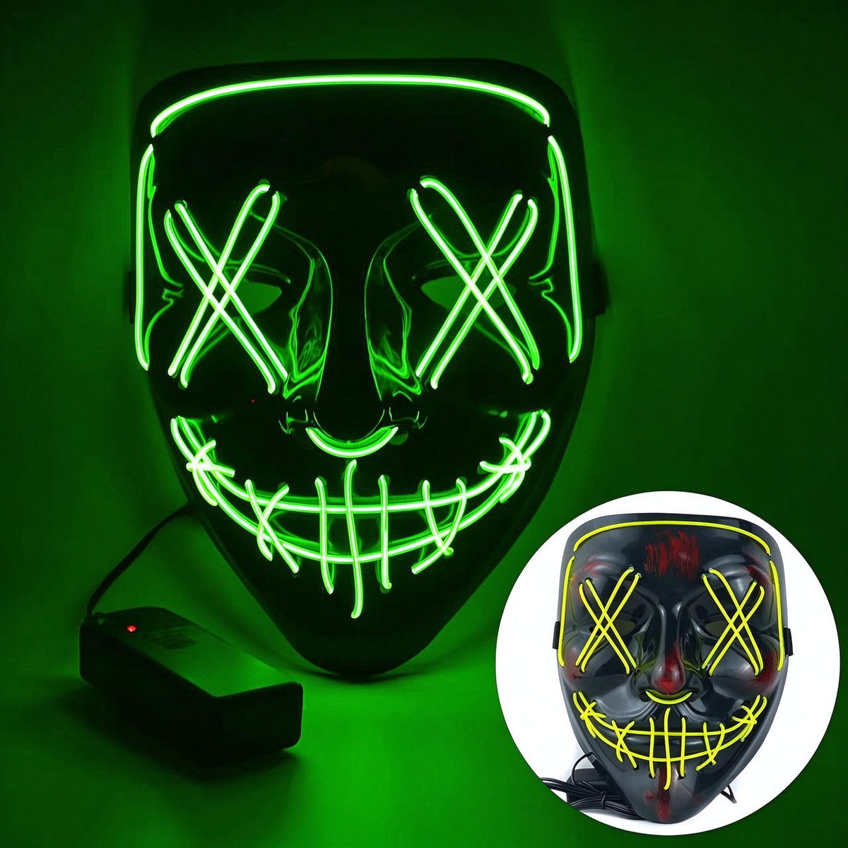 LED purge mask solid fluorescent green glowing wire stitching