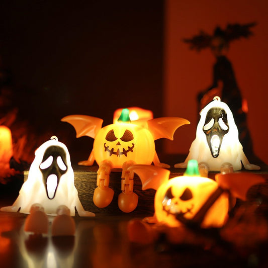 Creative LED Pumpkin Candle – Flameless Glowing Pumpkin & Ghost Prop, Flickering Electronic Candle for Halloween Tabletop, Mantel & Window Display