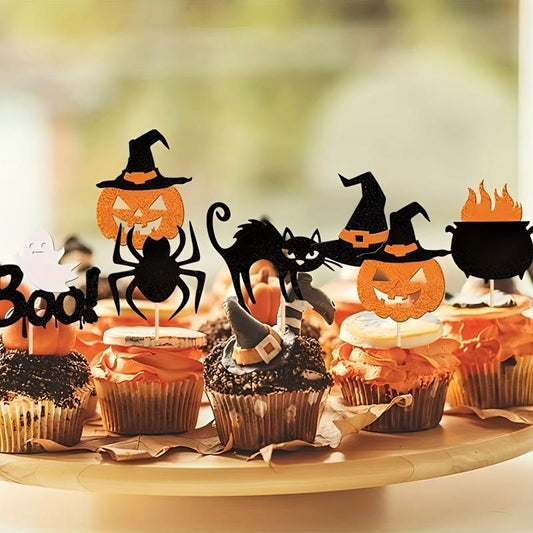 Halloween Cupcake Toppers – Vampire, Devil, Raven & Bat Picks for Birthday Cake Decor, Spooky Party Supplies, Favor Picks