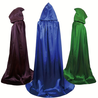 Adult & Child Black Cosplay Cape – Satin Medieval Wizard Cloak, Grim Reaper Costume for Halloween Party & Stage Performance