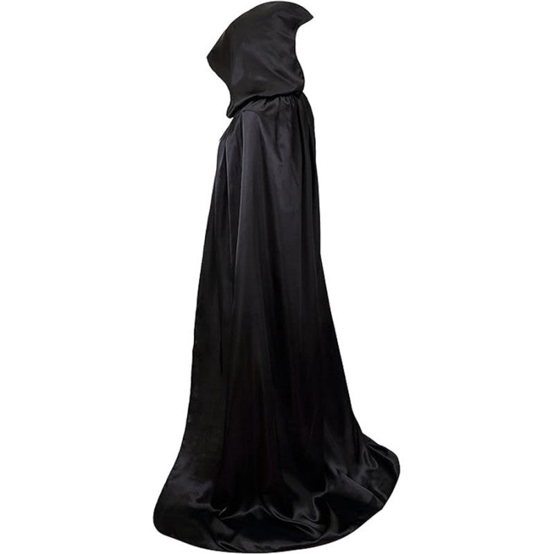 Adult & Child Black Cosplay Cape – Satin Medieval Wizard Cloak, Grim Reaper Costume for Halloween Party & Stage Performance