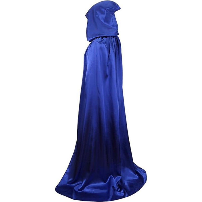 Adult & Child Black Cosplay Cape – Satin Medieval Wizard Cloak, Grim Reaper Costume for Halloween Party & Stage Performance