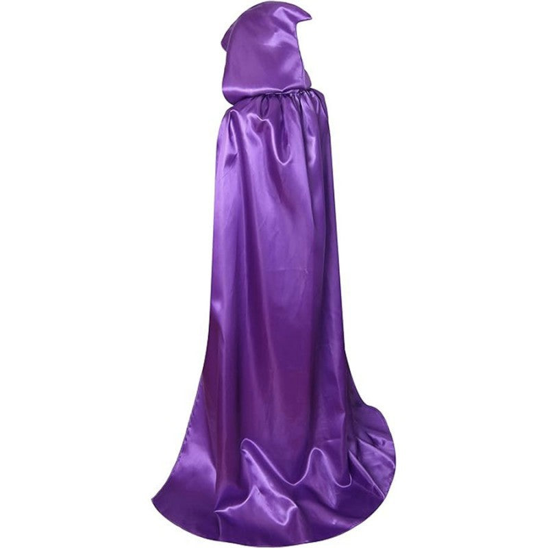 Adult & Child Black Cosplay Cape – Satin Medieval Wizard Cloak, Grim Reaper Costume for Halloween Party & Stage Performance