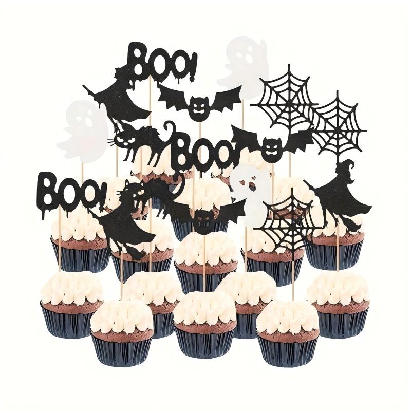 Halloween Cupcake Toppers – Vampire, Devil, Raven & Bat Picks for Birthday Cake Decor, Spooky Party Supplies, Favor Picks (6pcs/pack – Silver Blade/Pumpkin/Crow/Mixed 1/Mixed 2)
