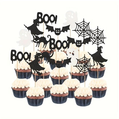 Halloween Cupcake Toppers – Vampire, Devil, Raven & Bat Picks for Birthday Cake Decor, Spooky Party Supplies, Favor Picks (6pcs/pack – Silver Blade/Pumpkin/Crow/Mixed 1/Mixed 2)