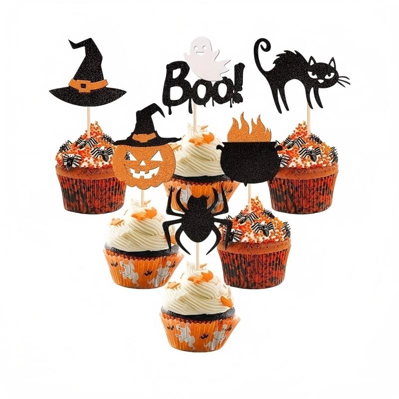 Halloween Cupcake Toppers – Vampire, Devil, Raven & Bat Picks for Birthday Cake Decor, Spooky Party Supplies, Favor Picks (6pcs/pack – Silver Blade/Pumpkin/Crow/Mixed 1/Mixed 2)