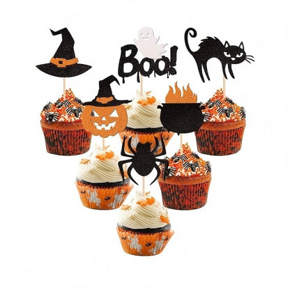 Halloween Cupcake Toppers – Vampire, Devil, Raven & Bat Picks for Birthday Cake Decor, Spooky Party Supplies, Favor Picks (6pcs/pack – Silver Blade/Pumpkin/Crow/Mixed 1/Mixed 2)