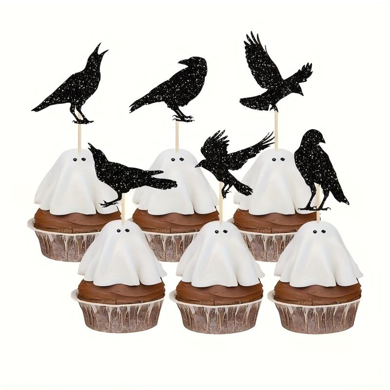 Halloween Cupcake Toppers – Vampire, Devil, Raven & Bat Picks for Birthday Cake Decor, Spooky Party Supplies, Favor Picks (6pcs/pack – Silver Blade/Pumpkin/Crow/Mixed 1/Mixed 2)