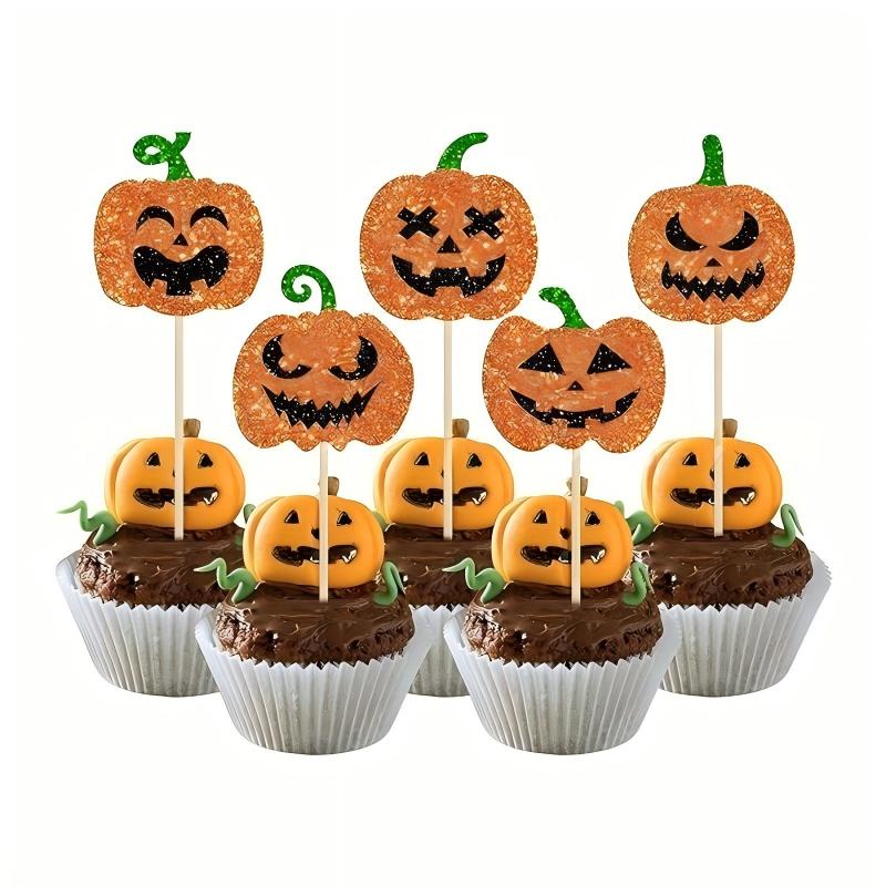 Halloween Cupcake Toppers – Vampire, Devil, Raven & Bat Picks for Birthday Cake Decor, Spooky Party Supplies, Favor Picks (6pcs/pack – Silver Blade/Pumpkin/Crow/Mixed 1/Mixed 2)