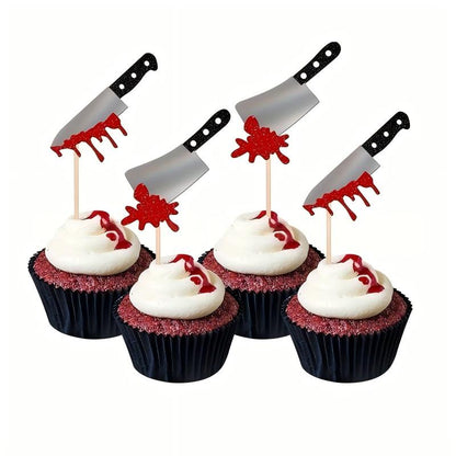 Halloween Cupcake Toppers – Vampire, Devil, Raven & Bat Picks for Birthday Cake Decor, Spooky Party Supplies, Favor Picks (6pcs/pack – Silver Blade/Pumpkin/Crow/Mixed 1/Mixed 2)
