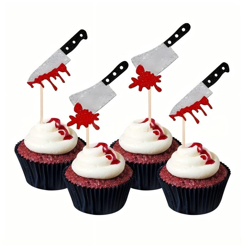 Halloween Cupcake Toppers – Vampire, Devil, Raven & Bat Picks for Birthday Cake Decor, Spooky Party Supplies, Favor Picks (6pcs/pack – Silver Blade/Pumpkin/Crow/Mixed 1/Mixed 2)