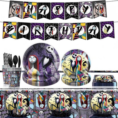 Spooky Night Halloween Party Set – Disposable Plates, Cups & Bunting Banner for Haunted House, Themed Celebration & Tableware (7″/9″ Plates, Cups, Napkins, Tablecloth, Bunting, Backdrop, Gift Bags, Black Cutlery & Straws, Poster)