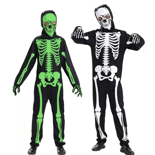 💀 Skeleton Bodysuit Costume | Glow in the Dark Grim Reaper | Halloween Cosplay Jumpsuit for Adults & Kids
