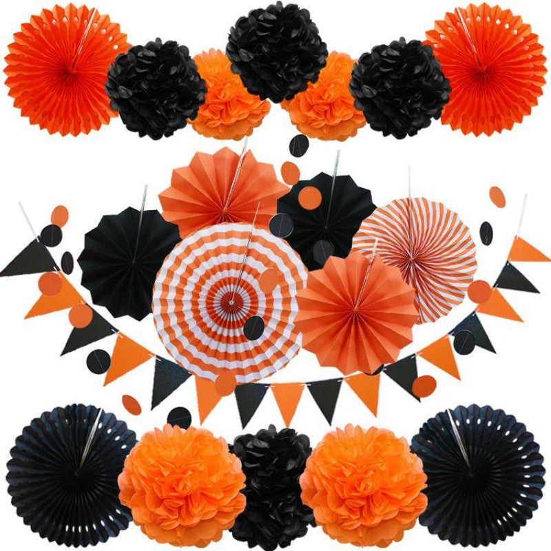 Folding Paper Fan & Triangle Bunting Set – Easter Halloween Party Supplies, Wedding Window Decor, Birthday Banner & Hanging Fans