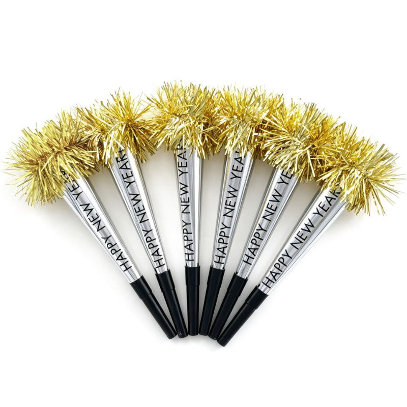 Happy New Year Blowouts with Gold Tassel Fringe Horns, NYE Party Whistles & Noisemakers for 2027 Countdown