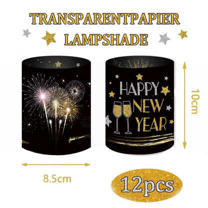 New Year Table Decoration Lantern Shades, Festival Atmosphere Lamp Shades, 12 Pack for Tea Lights, Happy New Year 2027 Party Set