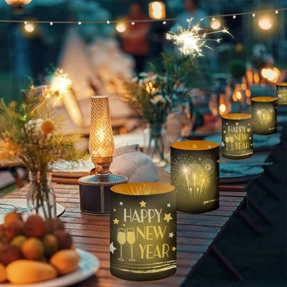 New Year Table Decoration Lantern Shades, Festival Atmosphere Lamp Shades, 12 Pack for Tea Lights, Happy New Year 2027 Party Set