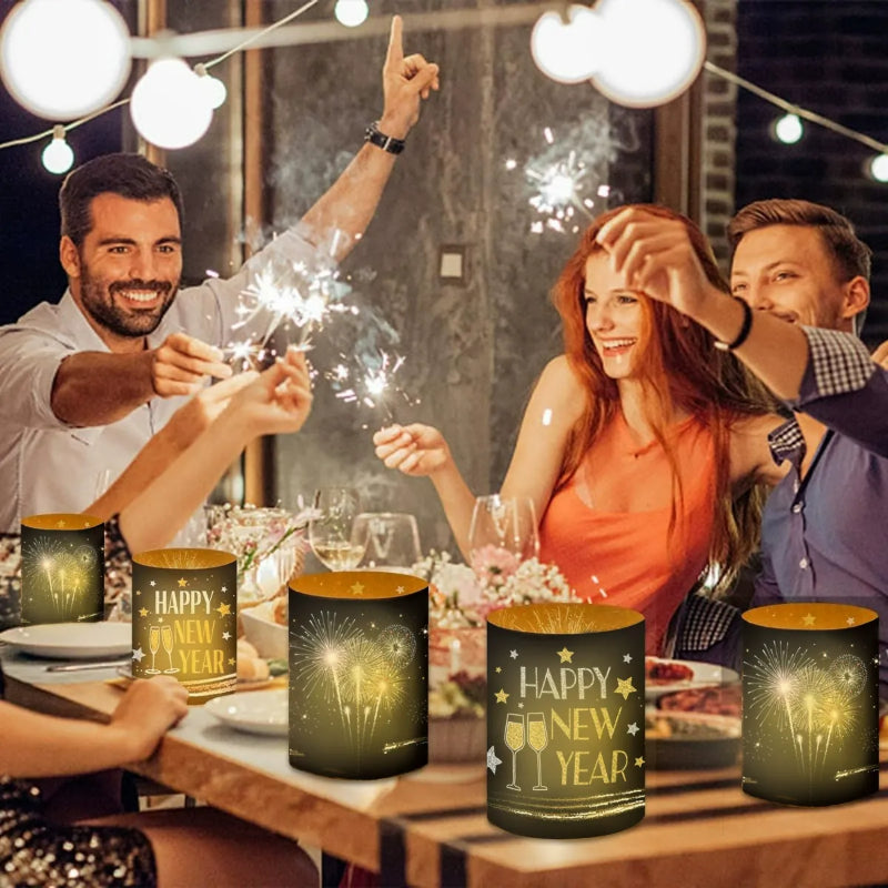 New Year Table Decoration Lantern Shades, Festival Atmosphere Lamp Shades, 12 Pack for Tea Lights, Happy New Year 2027 Party Set