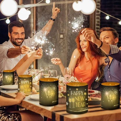 New Year Table Decoration Lantern Shades, Festival Atmosphere Lamp Shades, 12 Pack for Tea Lights, Happy New Year 2027 Party Set