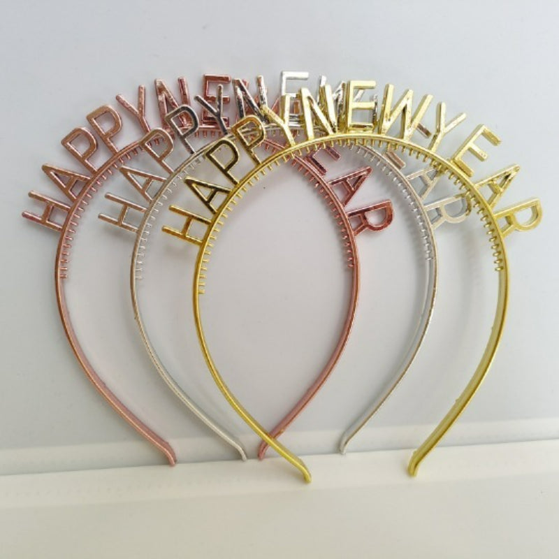 Happy New Year letter headbands in rose gold, silver and gold