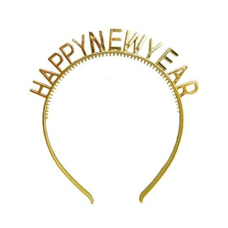 Gold metallic Happy New Year headband on white background