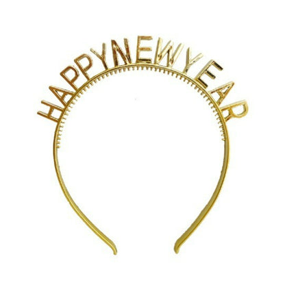 Gold metallic Happy New Year headband on white background