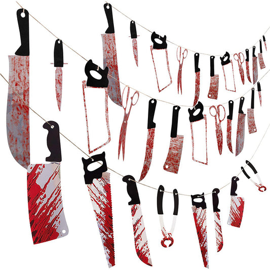🔪 Paper Bloody Knife Garland | Halloween Haunted House Decoration | Hanging Props