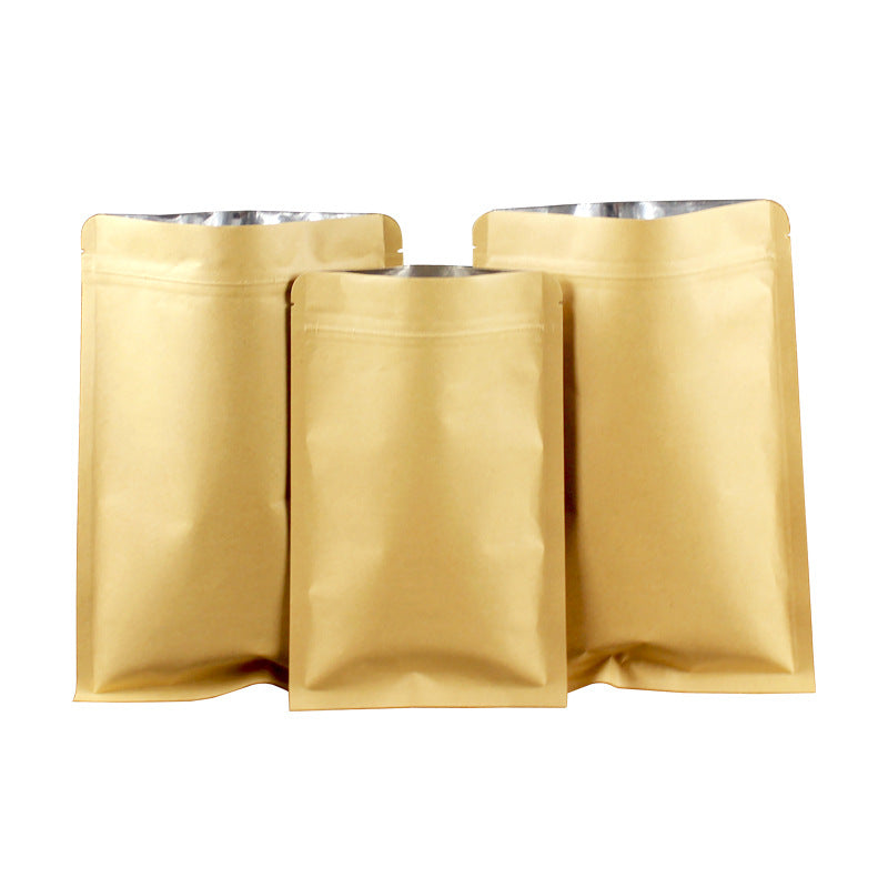 Foil-lined flat pouch upright trio with silver interior lining