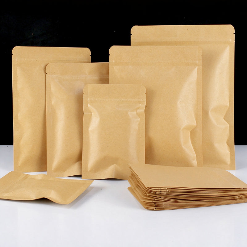 Foil-lined flat pouch upright assorted sizes with neat stack