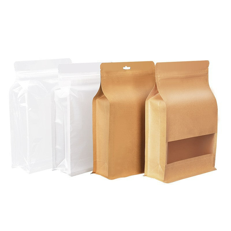 Flat bottom pouch natural kraft and white with window