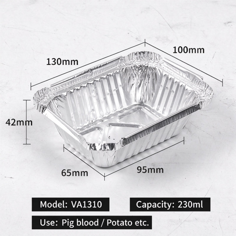 Aluminum foil container 230ml compact rectangular tray with curled rim