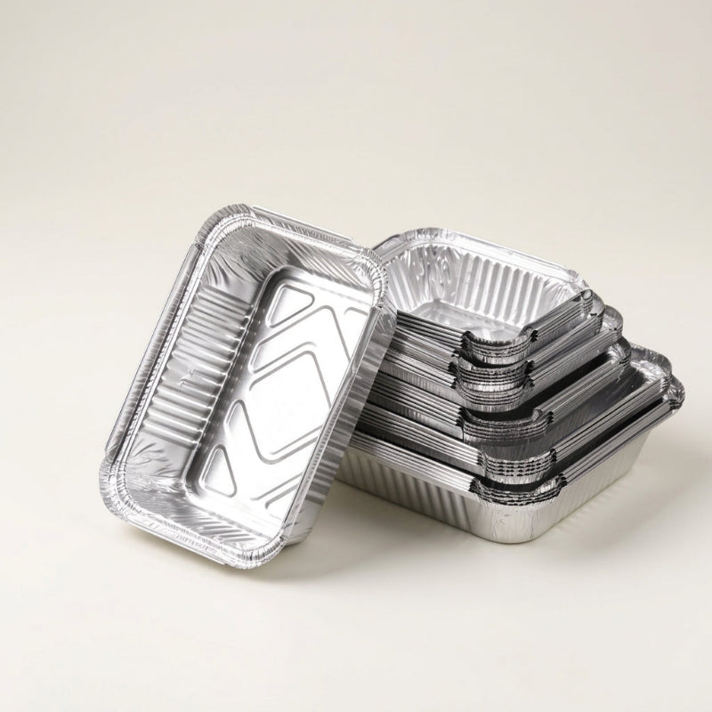 Aluminum foil container nested stack and single unit with clear plastic snap-on lids