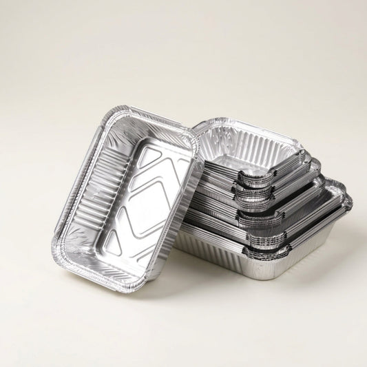 Aluminum foil container nested stack and single unit with clear plastic snap-on lids
