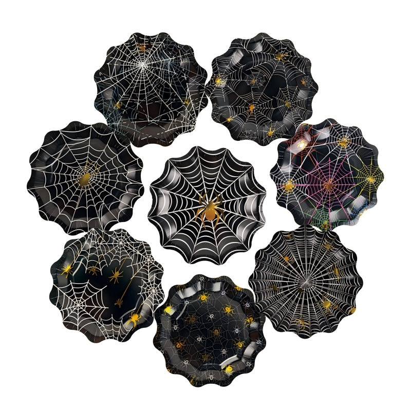 Halloween Spider Web Plate Set – Bulk Disposable Plates for Birthday Party, Haunted House & Themed Event Supplies