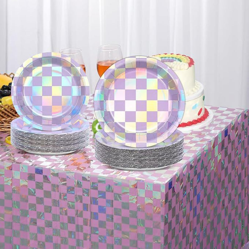 Iridescent Holographic Party Tableware Set – Disposable Rainbow Plates, Cups & Napkins for Birthday, Wedding & Baby Shower Decor