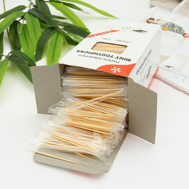 Wrapped bamboo toothpick open dispenser carton cellophane wrapped picks