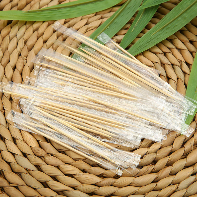Wrapped bamboo toothpick loose fanned cluster clear cellophane sleeves