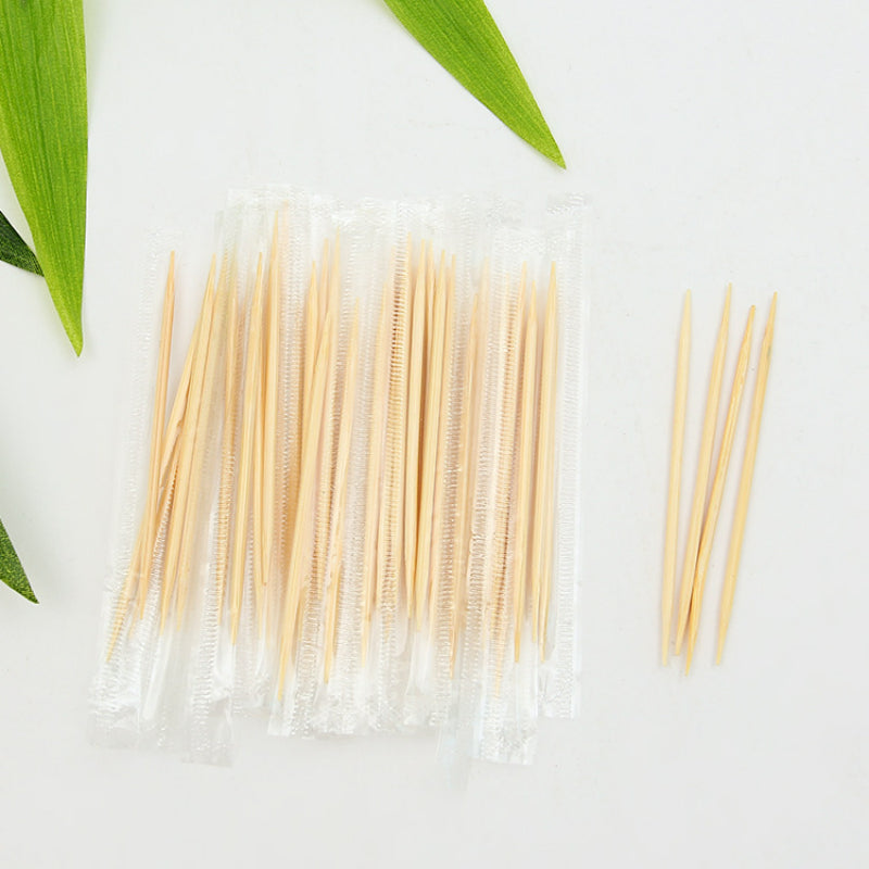 Wrapped bamboo toothpick parallel lineup individual clear protective wraps