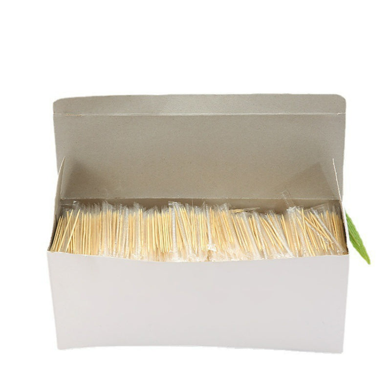 Wrapped bamboo toothpick open white carton packed dense rows