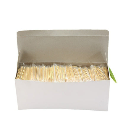 Wrapped bamboo toothpick open white carton packed dense rows