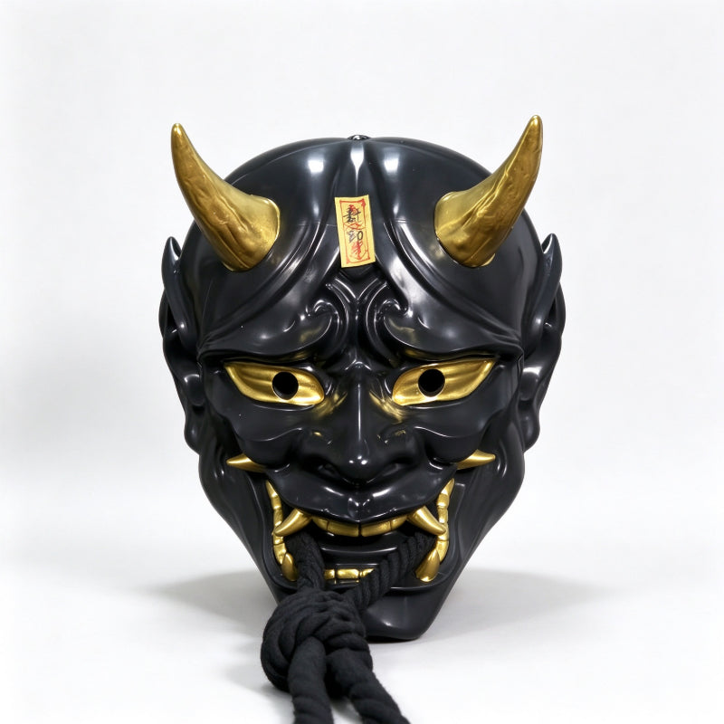 Japanese Hannya mask sealed black mouth with hanging tassels