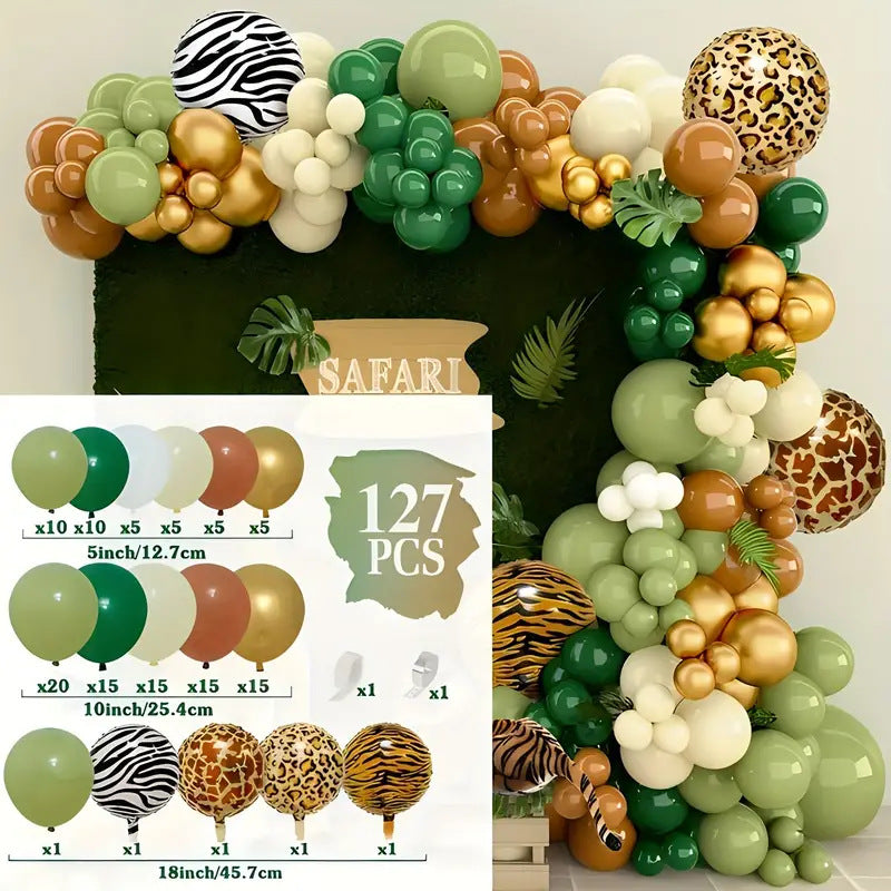 Jungle safari balloon garland kit 127-piece components spec diagram