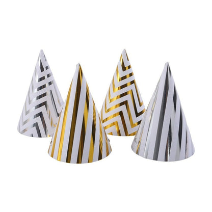 Gold Foil Polka Dot Party Hats – 10 Pack, Wave Edge Birthday Hats for Adults & Kids