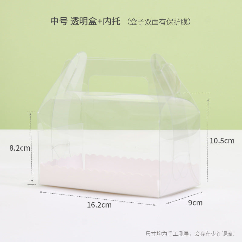 Kraft gable box medium clear transparent body with white tray and dimension callouts