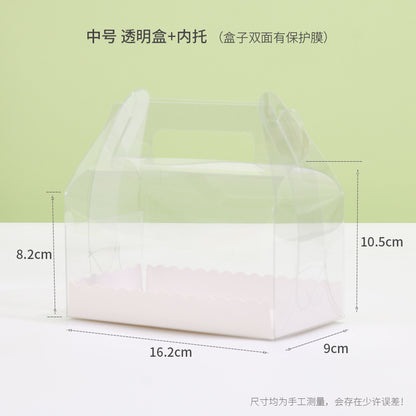 Kraft gable box medium clear transparent body with white tray and dimension callouts