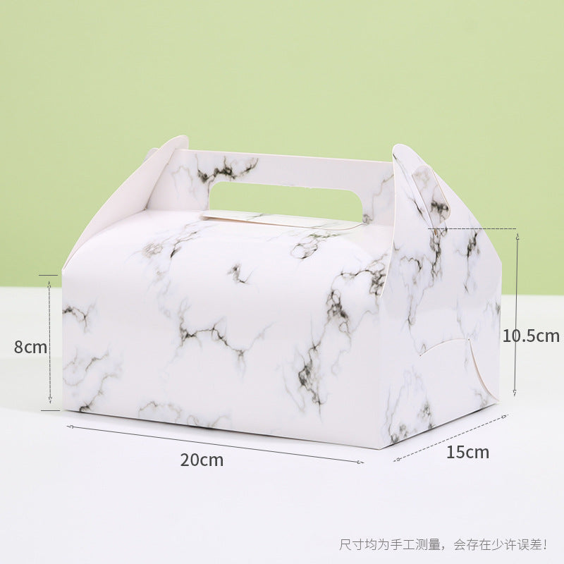 Kraft gable box large marble pattern finish with printed dimension callouts