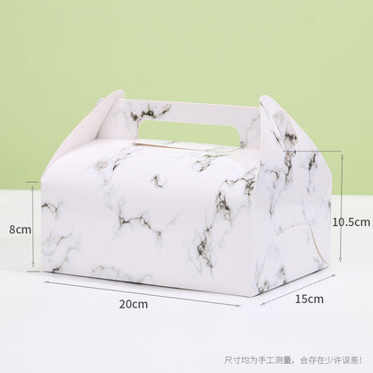 Kraft gable box large marble pattern finish with printed dimension callouts