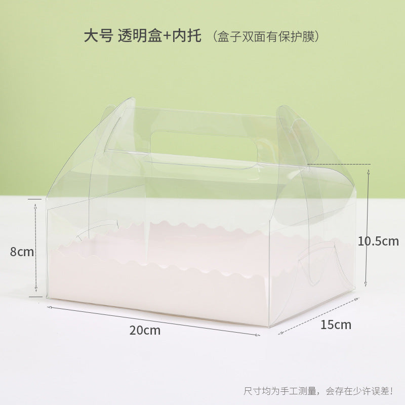 Kraft gable box large clear transparent body with white tray and dimension callouts
